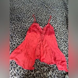 Victoria Secret red sheer lace up babydoll dress lingerie in medium